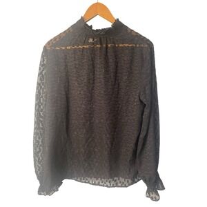 Everleigh Black Sheer M Long Sleeve Blouse Party With Ruffled Sleeves